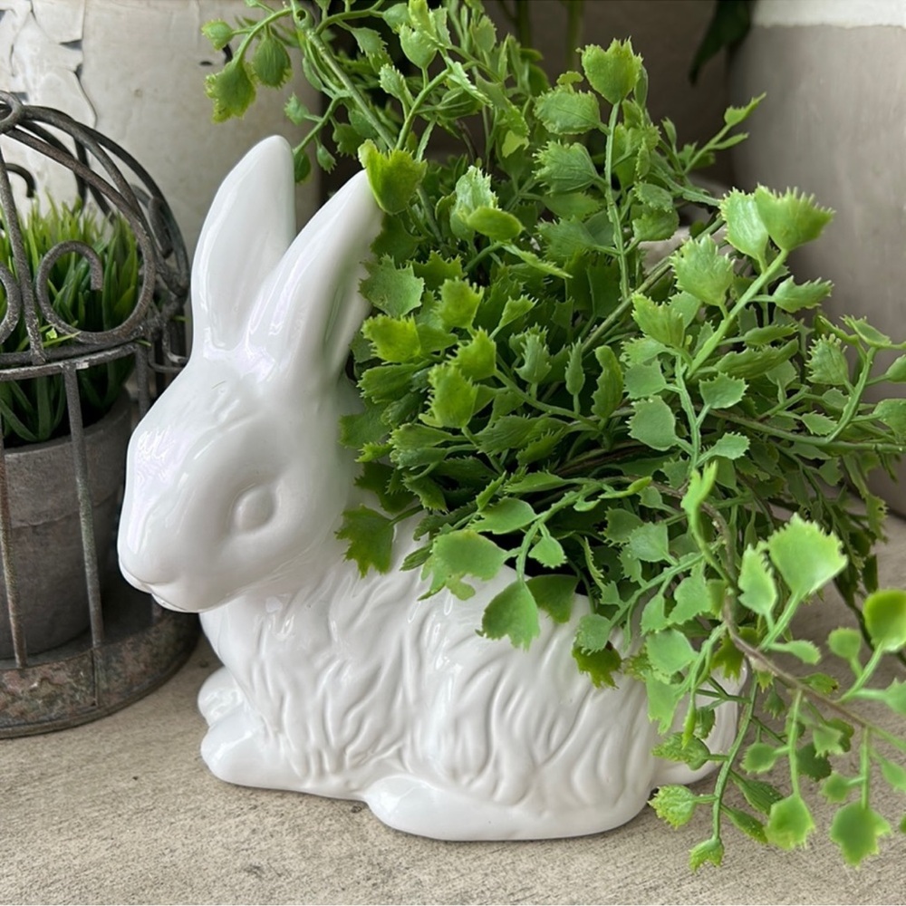Cottage Farmhouse Easter Spring bunny with faux greenery